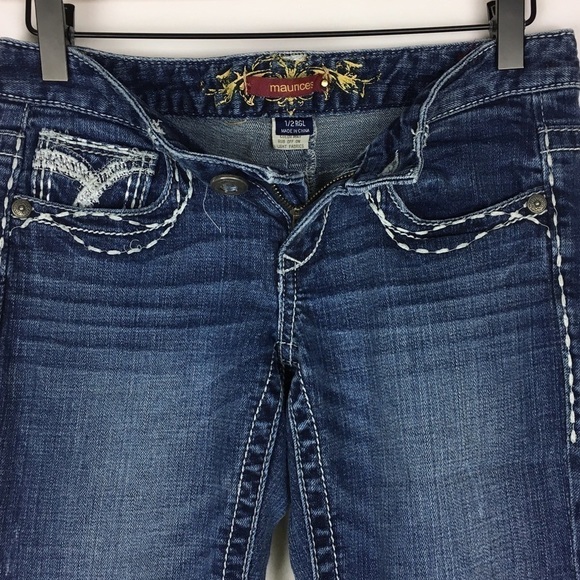 MAURICES Jeans Bootcut Embroidered Bling Flap Pockets Juniors Size 1/2 Regular - Picture 3 of 10